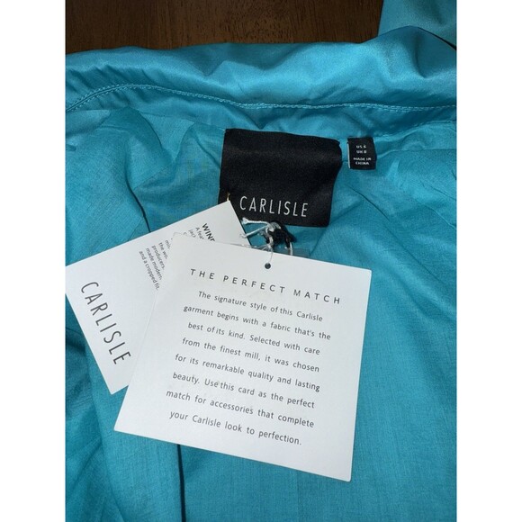 NWT Carlisle Satin Utility Jacket Teal Blue Short Zip Pockets Structured Sz 6 - Picture 7 of 9